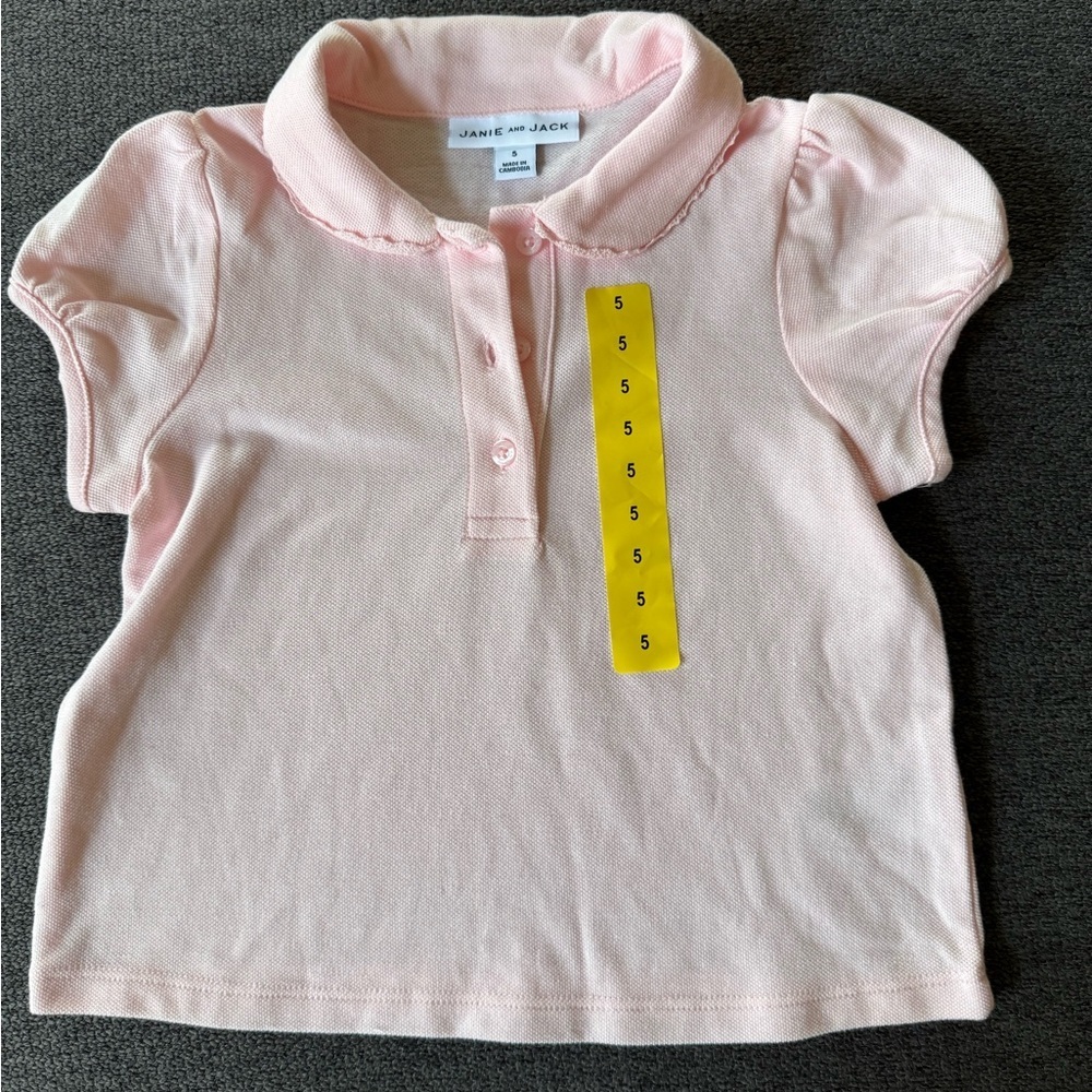 Janie and Jack Pink Polo Shirt Short Sleeve Collar Preppy Classic Girls 5 NWOT